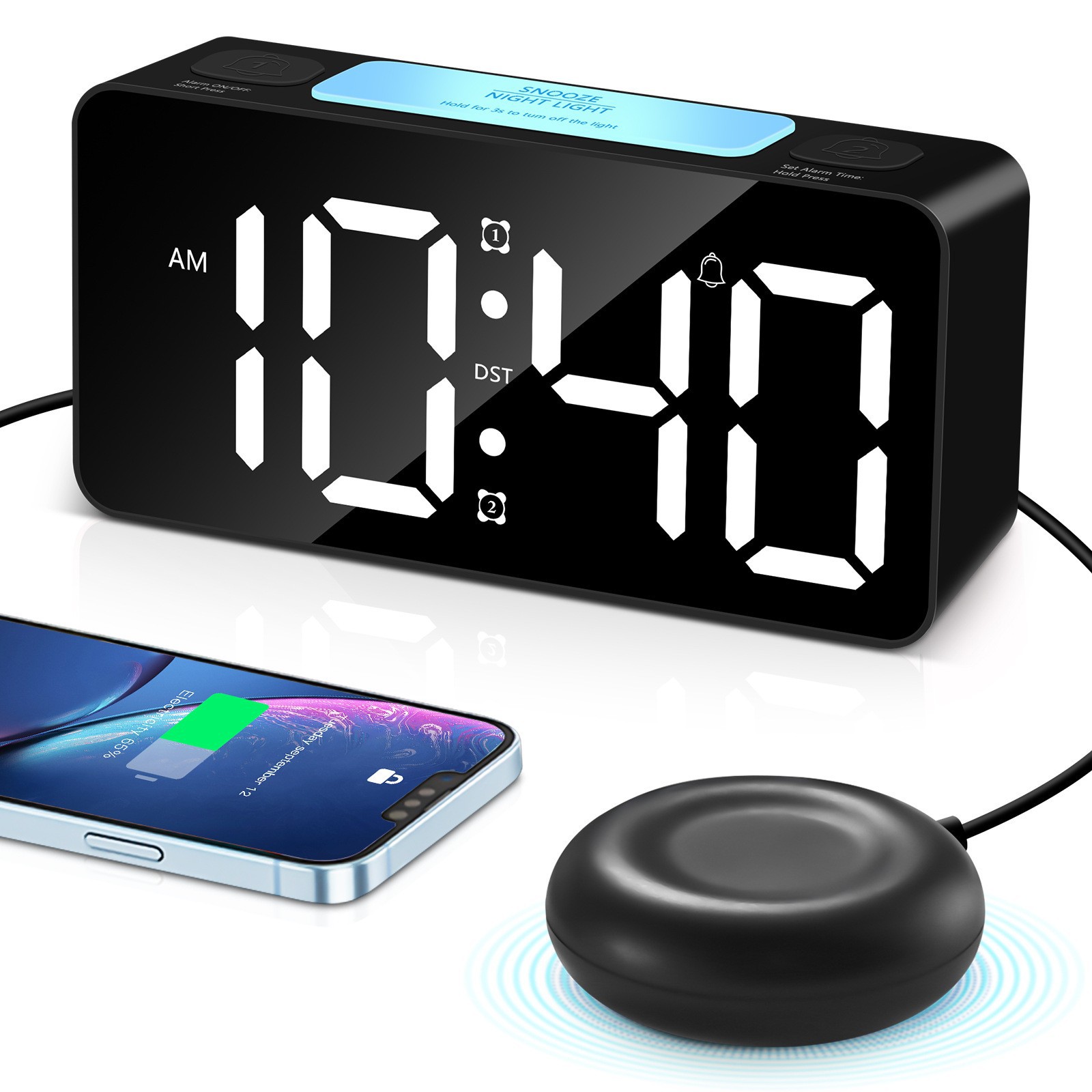 Round RGB large screen large sound vibration clock blind alarm clock 15 screen colors 10 minute alarm tea