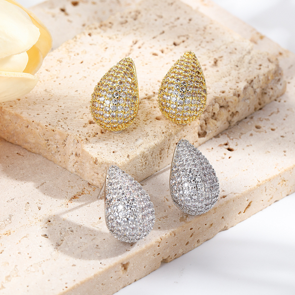 Copper inlaid full zircon hollow drop earrings women's exquisite semi-hollow small pepper ear ornament