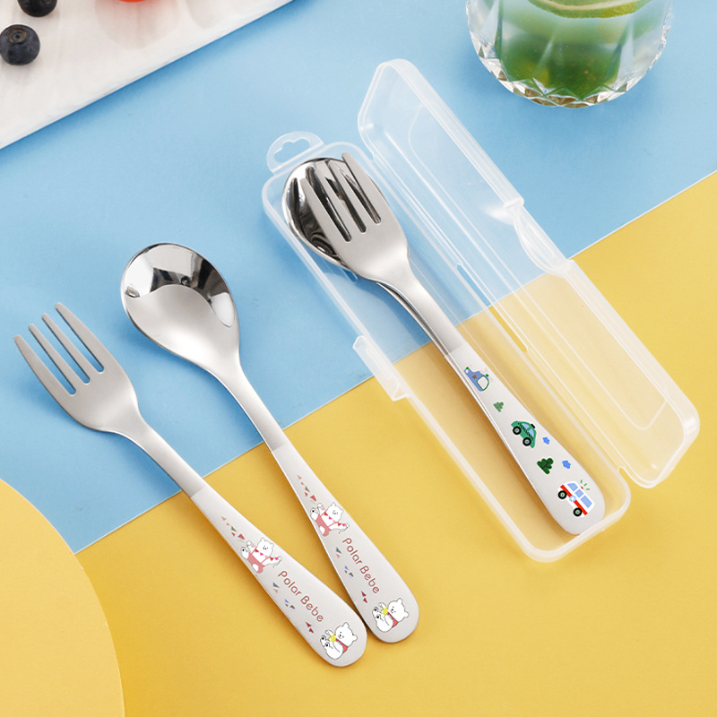 304 stainless steel children's spoon fork animal cartoon car cute baby food learning spoon
