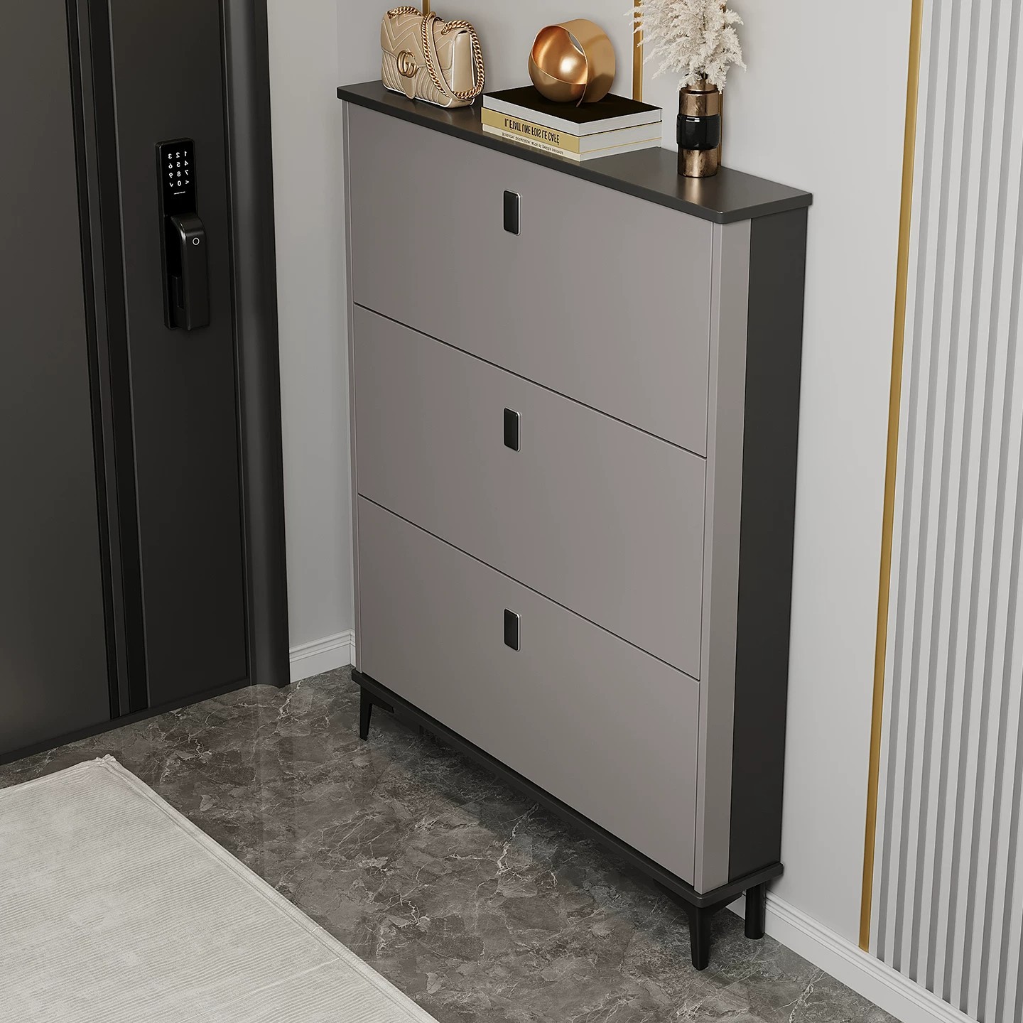 Tilt ultra-thin shoe cabinet household entrance narrow hallway storage large capacity space-saving shoe rack