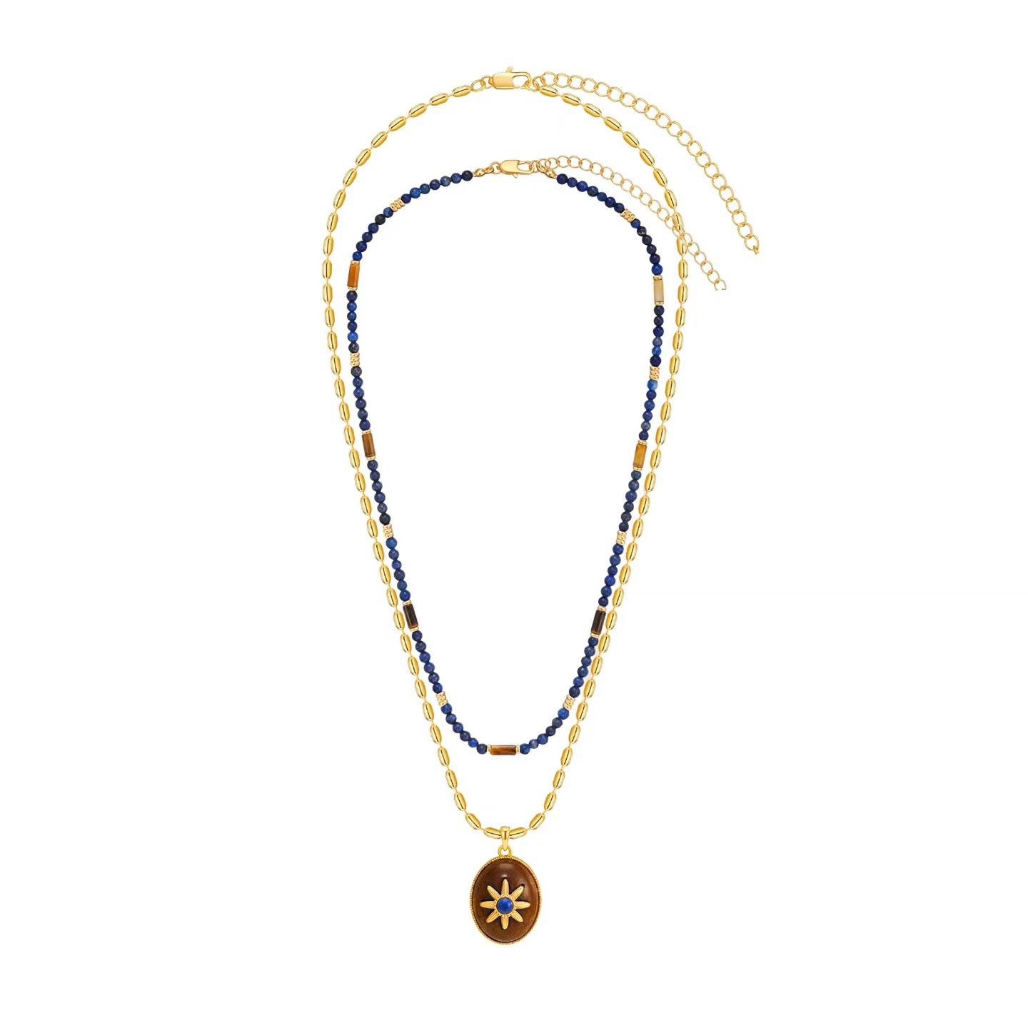 Motu Blue Tone Set Necklace Lapis Lazuli Beaded Necklace Wooden Women Original