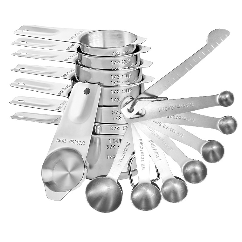 7-piece 304 Stainless Steel Measuring Cup and Spoon Set Baking Tool with Scale Seasoning Measuring Spoon Quantitative Spoon