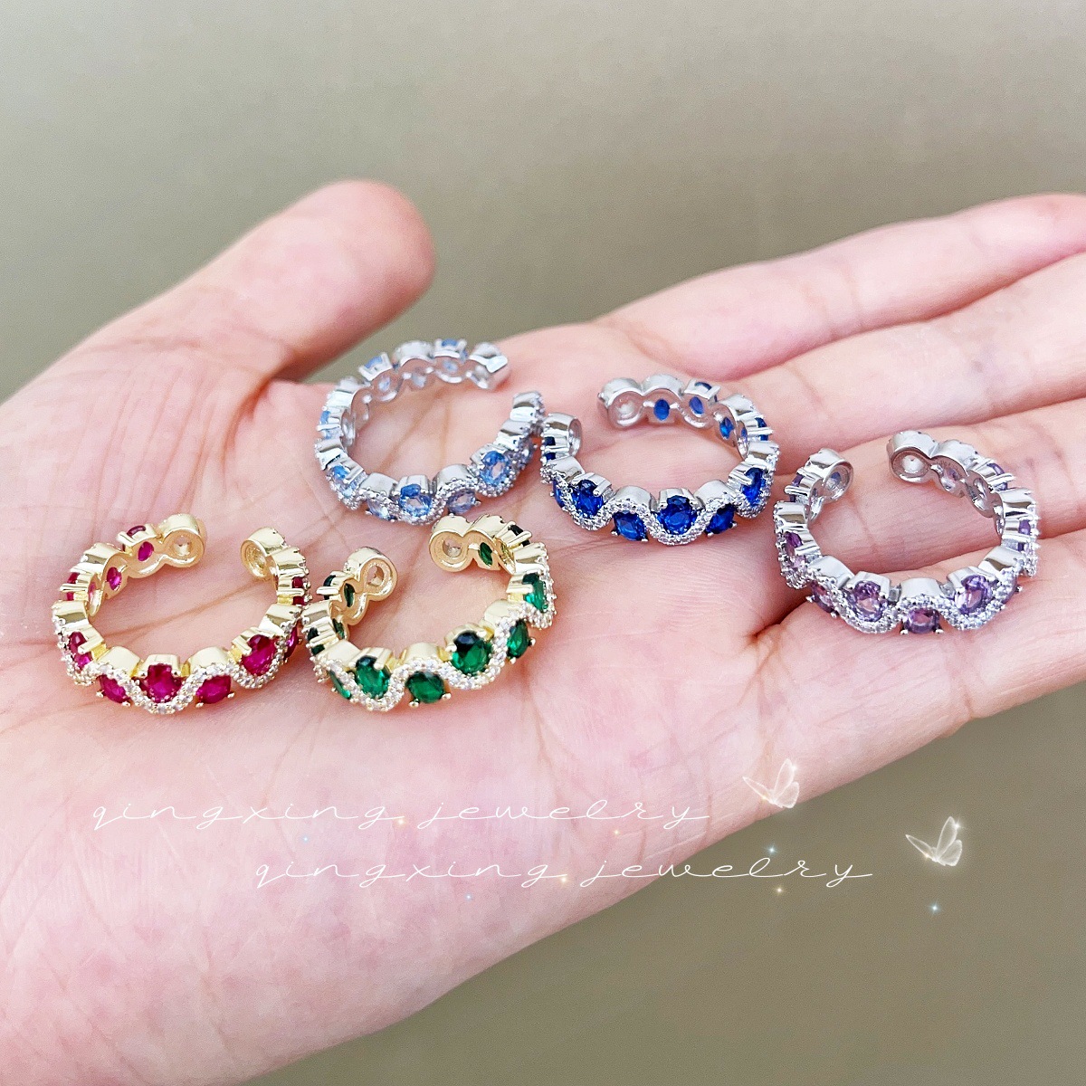 Luxury Colorful Ring Red Corundum Spinel Zirconia Alexandrite Open Ring