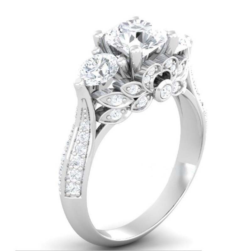 JZ066 Exaggerated Large Diamond Ring with Square Three-Diamond Series, Extravagant Court Flowers 80-Point Ring