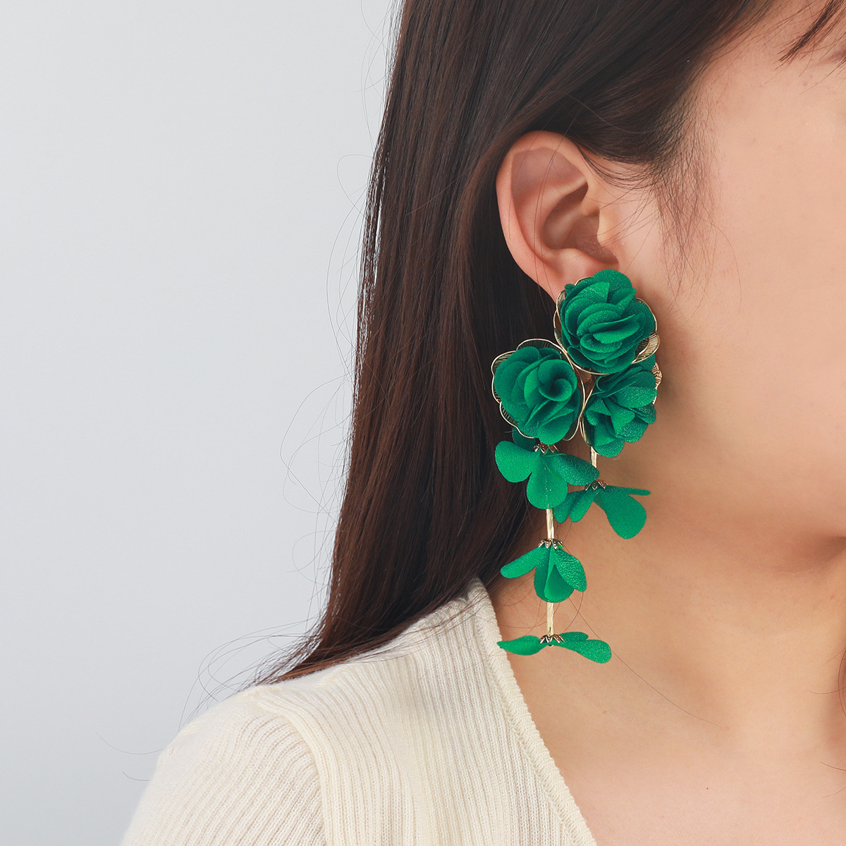Chiffon flower multi-layer earrings summer beach vacation style drop earrings exaggerated ear accessories niche