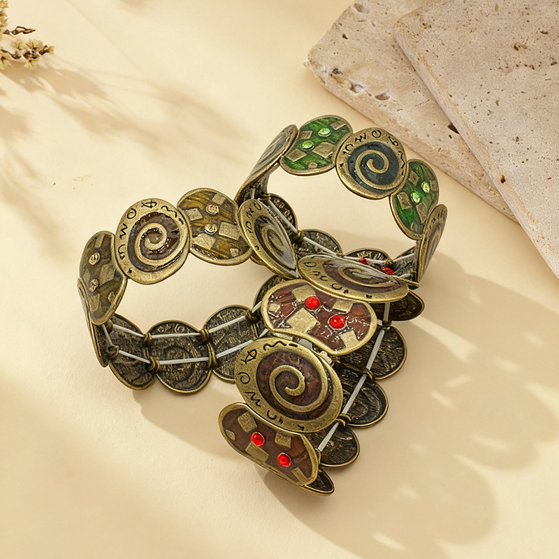 S39 Women's Elastic Oil Drop Bracelet Antique Bronze Enamel Color Bracelet Accessories