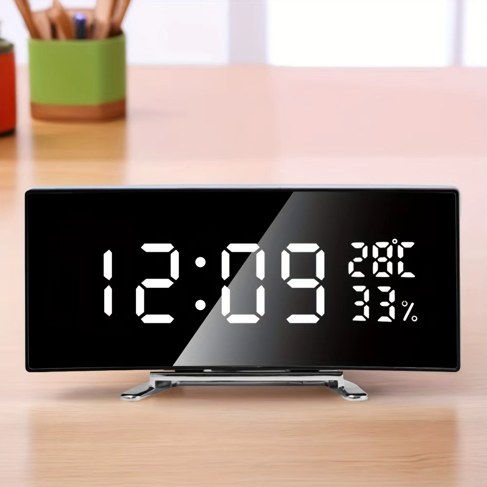 6508 curved large screen temperature and humidity LED alarm clock multifunctional smart bedside night light clock mirror desktop