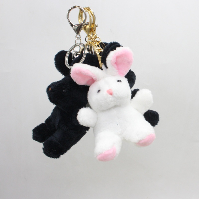 Japanese and Korean Cute Plush Pilot Bunny Bag Charm Cool Black Rabbit Keychain Interesting Couple Pendant