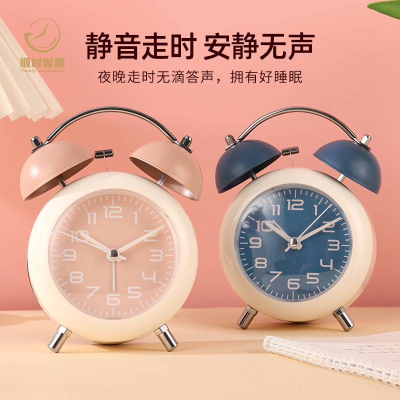 2024 simple bell quartz alarm clock, student silent wake-up special girl plastic cartoon cartoon alarm clock