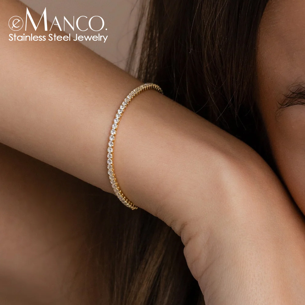 eManco Single Row Diamond Bracelet Round Zircon Tennis Chain Bracelet Bangle Hand Jewelry