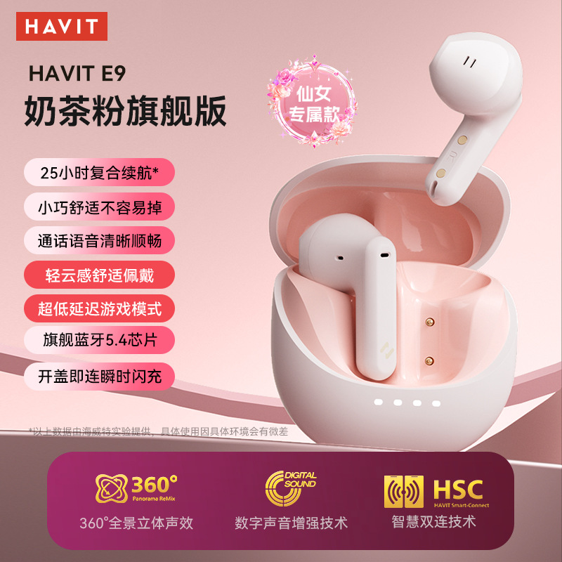 havit E9 Bluetooth Earphones Semi-in-ear Ultra-long Battery Life ENC Noise Cancellation Bluetooth Earphones Large Capacity