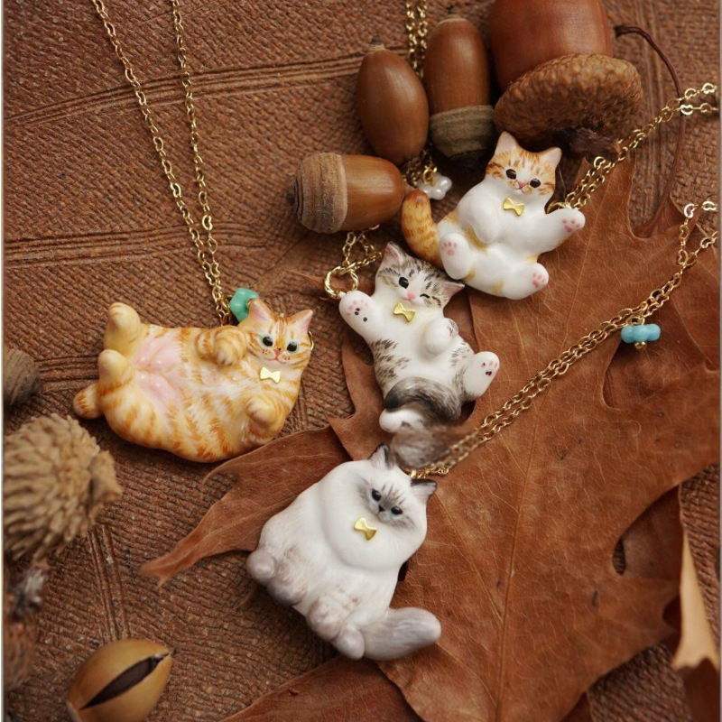 New necklace cute electroplated oil cat oil-plated gold animal series pendant necklace copper