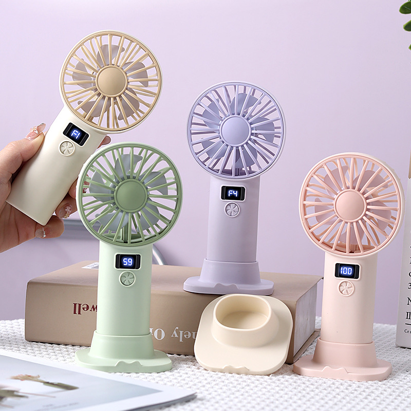 Desktop Handheld Fan USB Charging Digital Display Small Fan Portable Phone Stand Vertical Small Fan