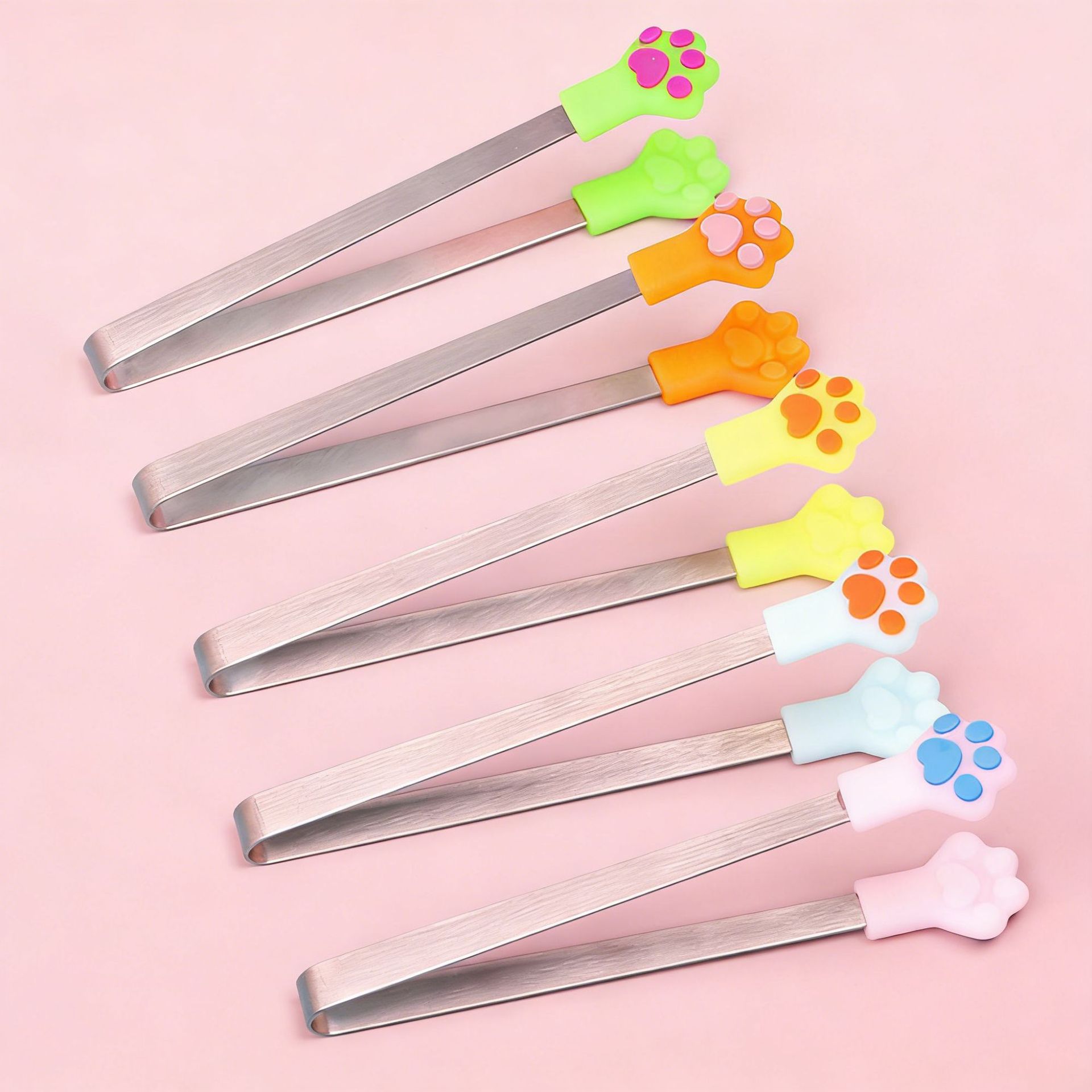 Cat Paw Silicone Food Tongs Stainless Steel Non-Slip Tongs Bread BBQ Sugar Cubes Lemon Clips Cute Kitchen Tool