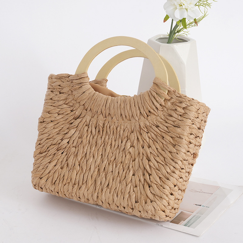 Niche Handheld Paper Rope Woven Bag Outing New Vacation Leisure Beach Bag Women's Handmade Basket Bag