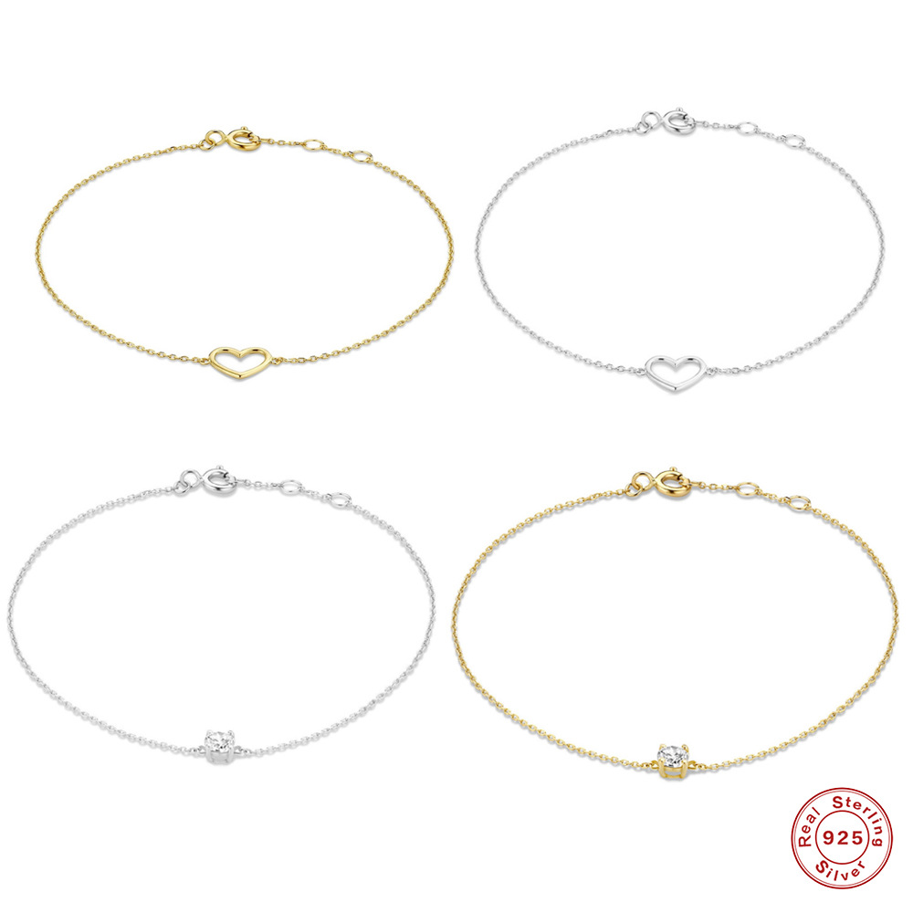S925 sterling silver single diamond heart bracelet women's diamond-set accessories niche bracelet