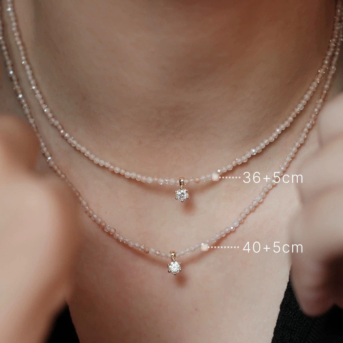 Yuanyou champagne zirconia moissanite necklace layered wear delicate bead simple collarbone chain