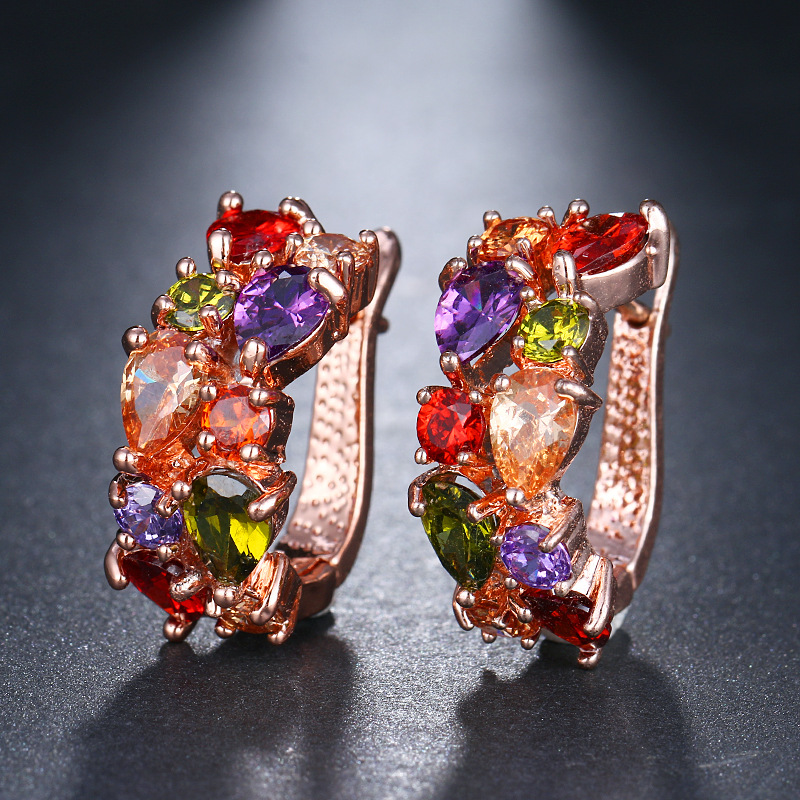 Women's colorful teardrop zirconia ear cuffs, Mona Lisa series earrings, accessories, small ornaments