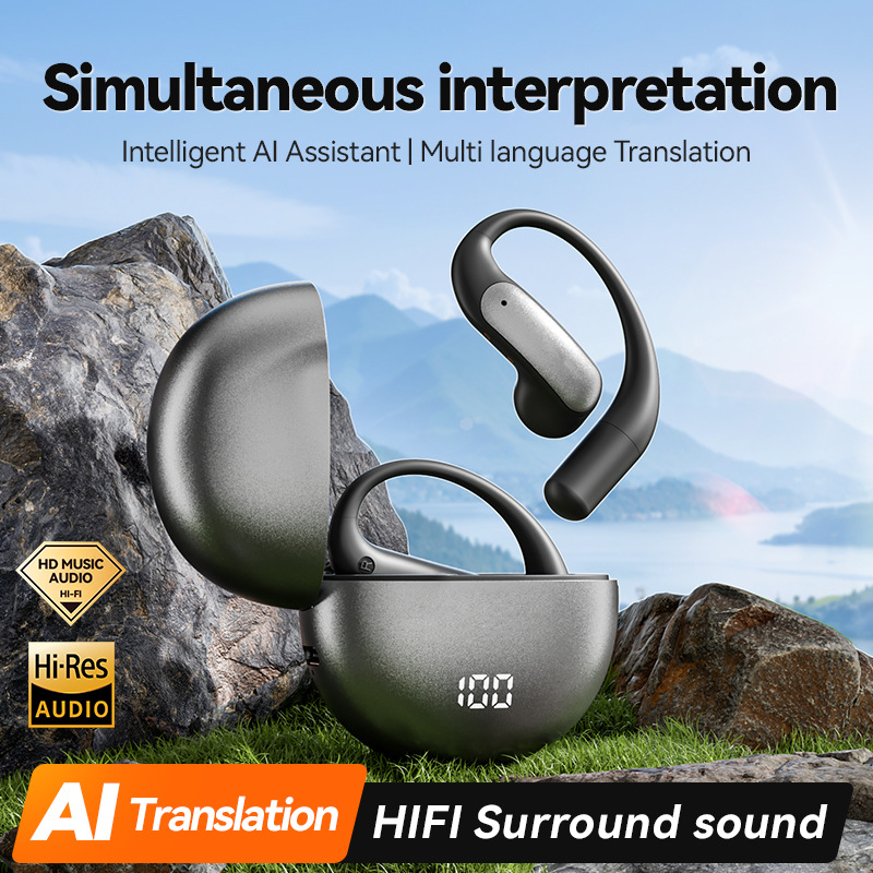 AI Intelligent Translation Wireless Bluetooth Earphone Long Battery Life Sports Ear Hook Bluetooth Earphone