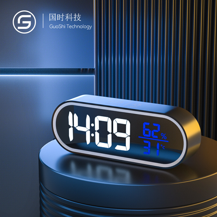 Mirror digital display small alarm clock temperature and humidity meter LED mirror table clock smart music clock
