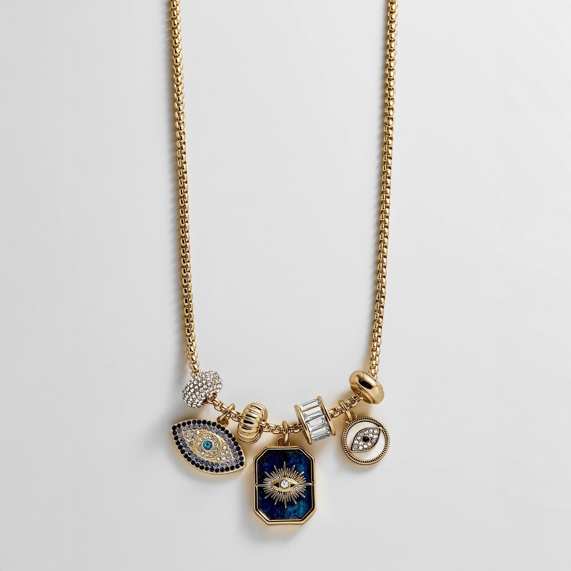 Gold Diamond Evil Eye Pendant Necklace Contrast Color Enamel Clavicle Chain