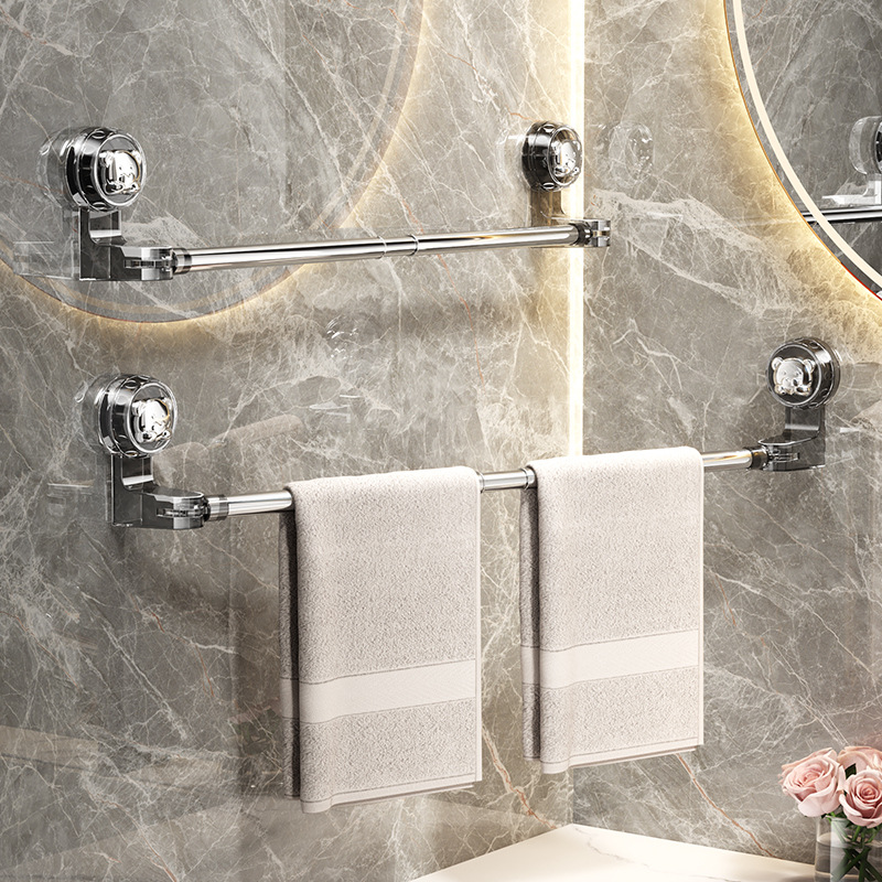 Suction cup towel rack bathroom no-drilling telescopic towel rod storage rack washroom bath towel hanging rack
