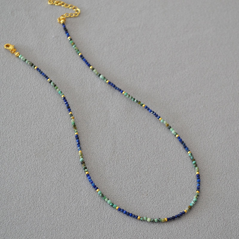 Turquoise lapis lazuli handmade beaded simple necklace锁骨链 for women