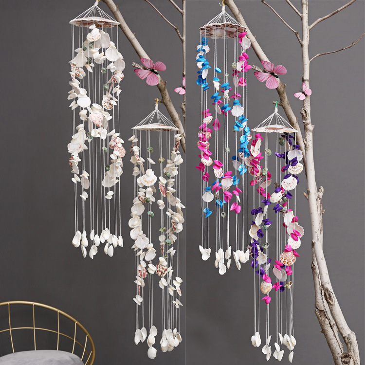 Colorful Shell Exquisite Japanese Style 19-Piece Double Dragon White Color Wind Chime V2623 Decoration Store