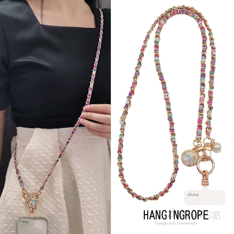 Crossbody phone strap long metal chain painted cloth strap women's outdoor anti-loss phone case bag chain