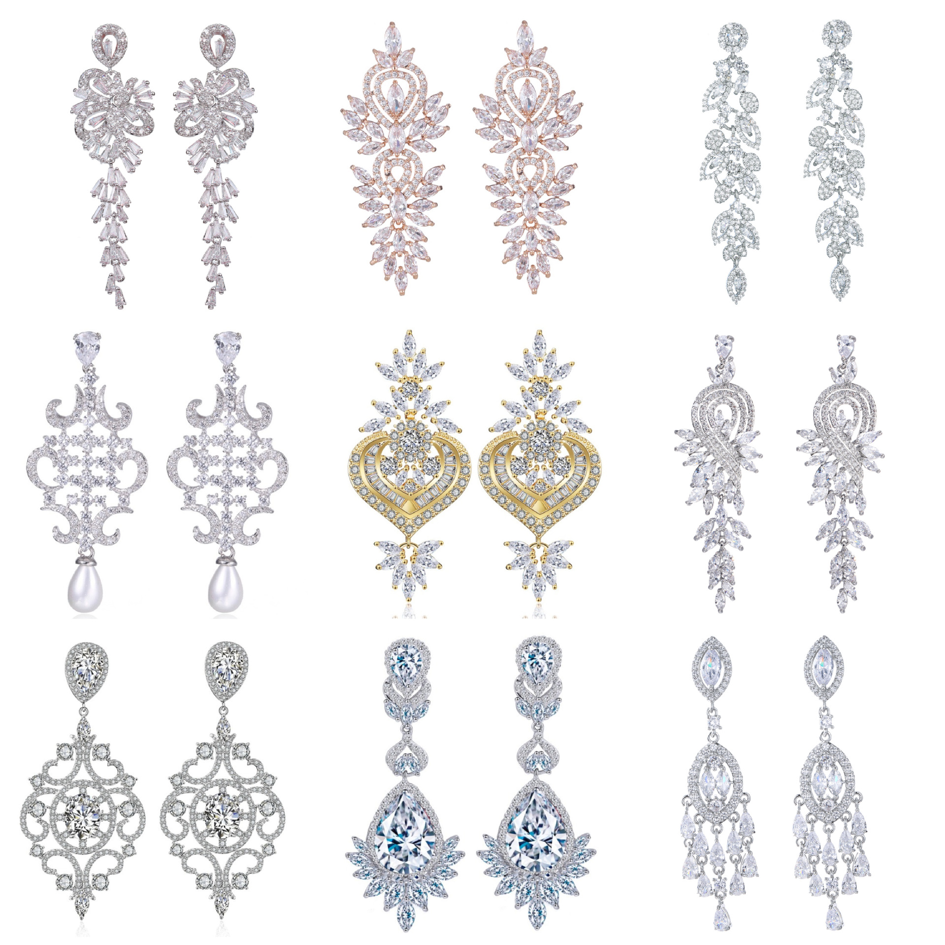 Dubai exaggerated long hollow earring ear stud earring AAA zircon super flash bridal evening earring