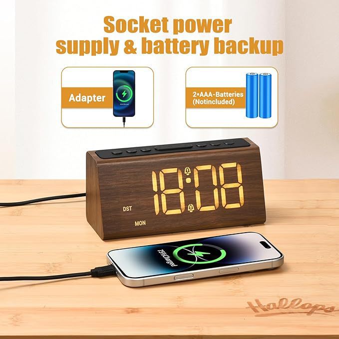 Wooden Digital Clock Multifunctional Snooze Alarm Clock Large Screen Digital Display Wood Grain Home Desktop Decoration Clock