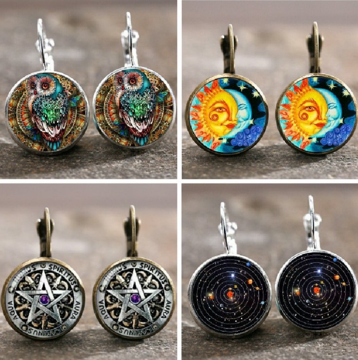 EBAY Colorful Tiger Head Unicorn Peacock Feather Eight Planets Mandala Time Gem Earrings