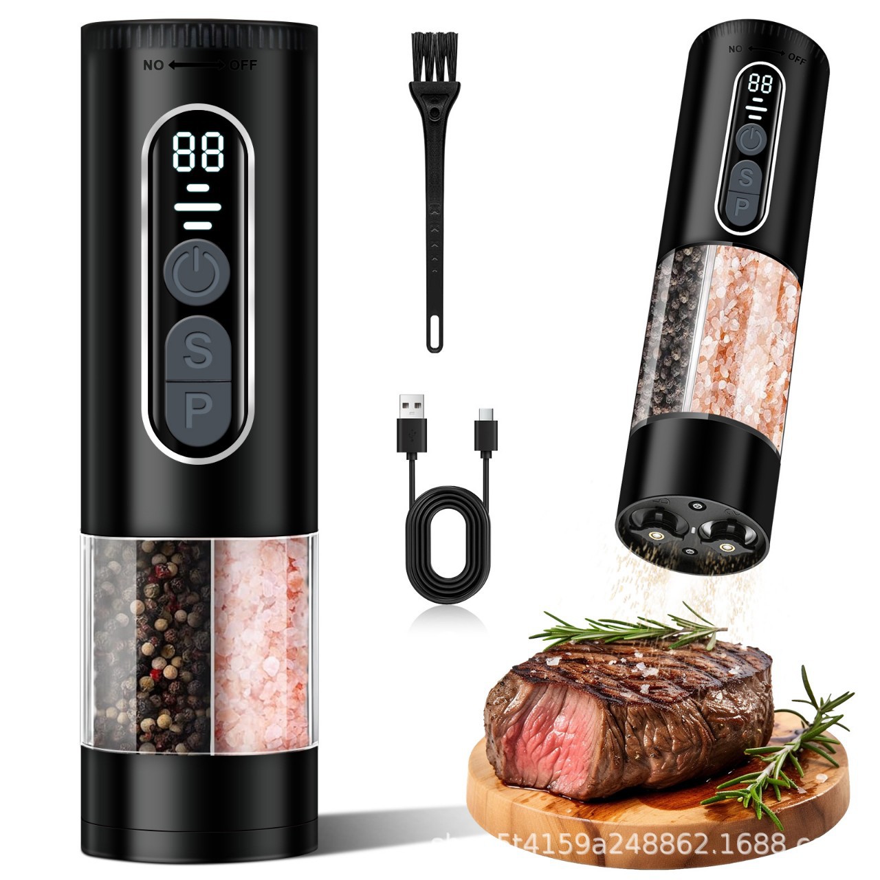 Electric pepper grinder 2-in-1 dual material bin dual grinding head salt pepper grind simultaneously powder grinder