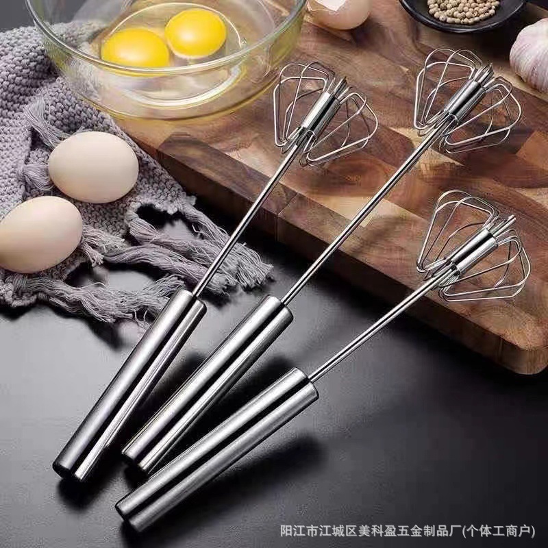 Stainless steel egg beater semi-automatic milk frother press manual egg beater thickened egg mixing baking tool