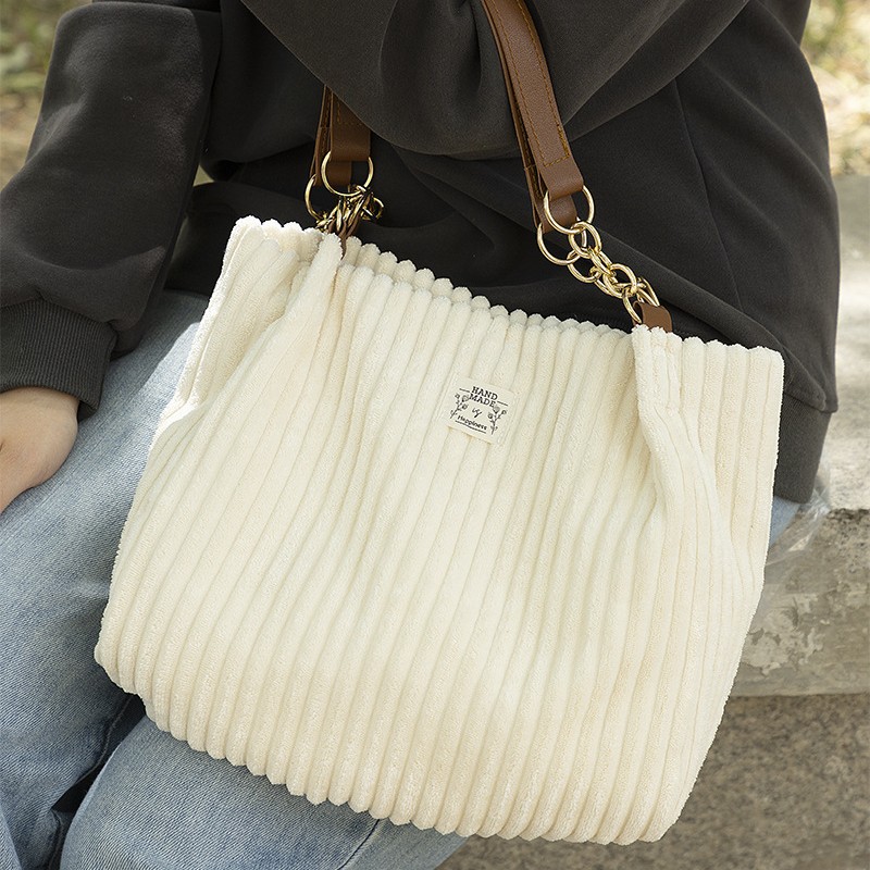 Large Capacity Bag for Women 2025 New Corduroy Texture Tote Bag Casual Commuter Shoulder Bag