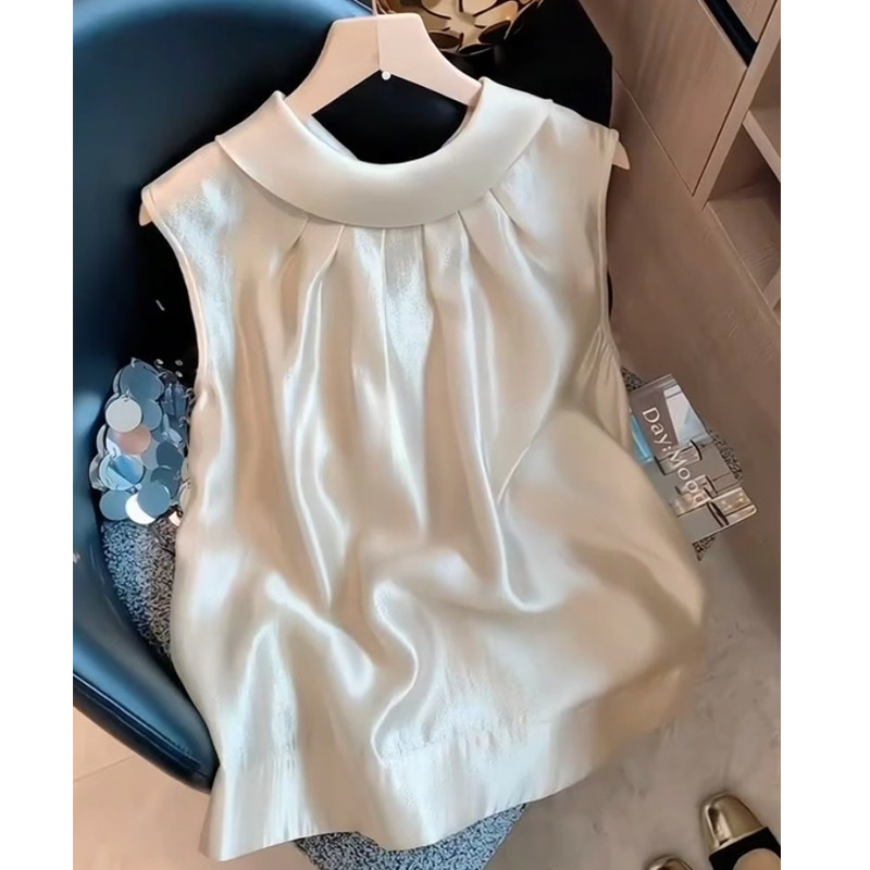 Pearl Satin Sleeveless Camisole for Women 2026 Summer New Chic Top