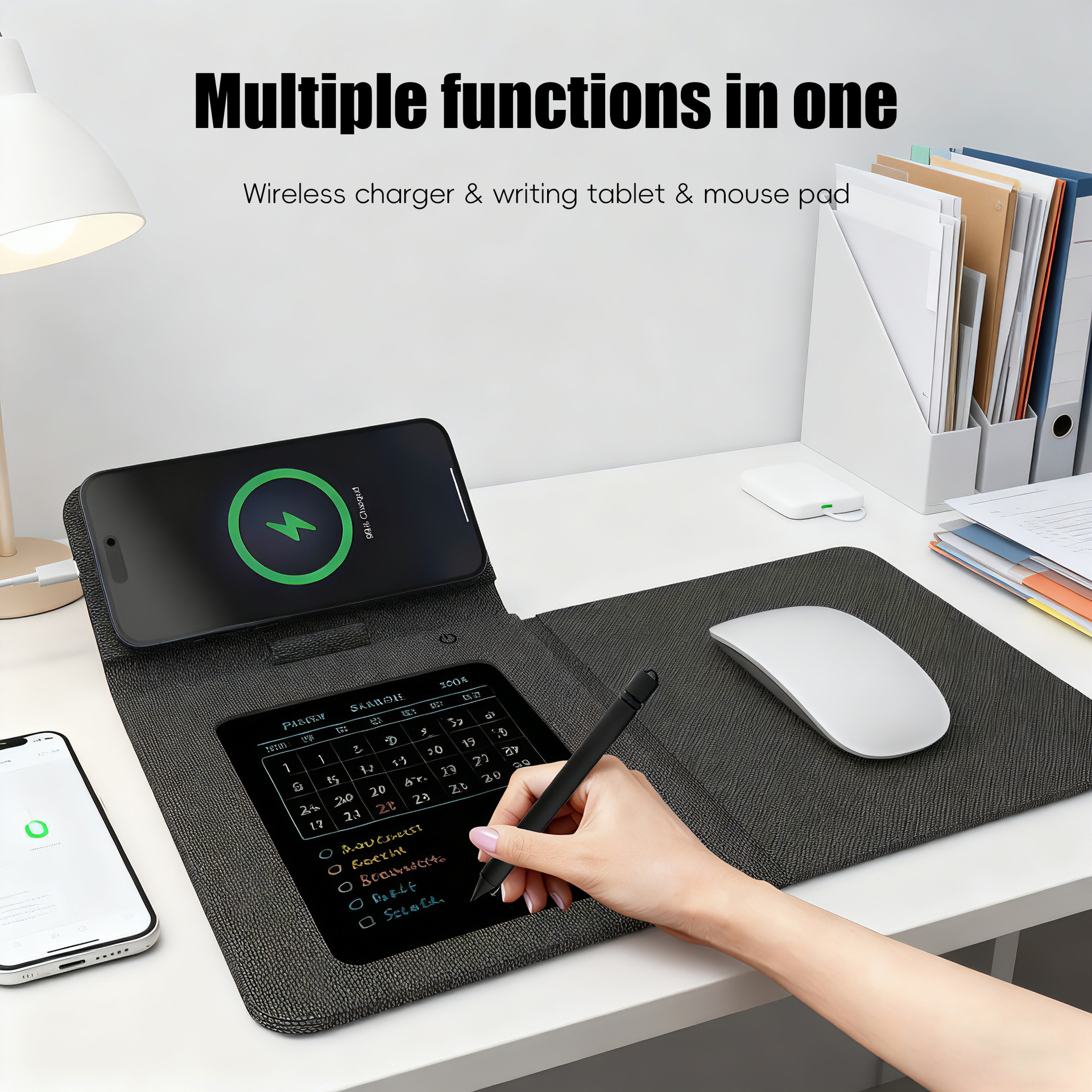 Foldable leather electronic writing pad stand wireless charging mouse pad compatible Apple Samsung Huawei phone watch