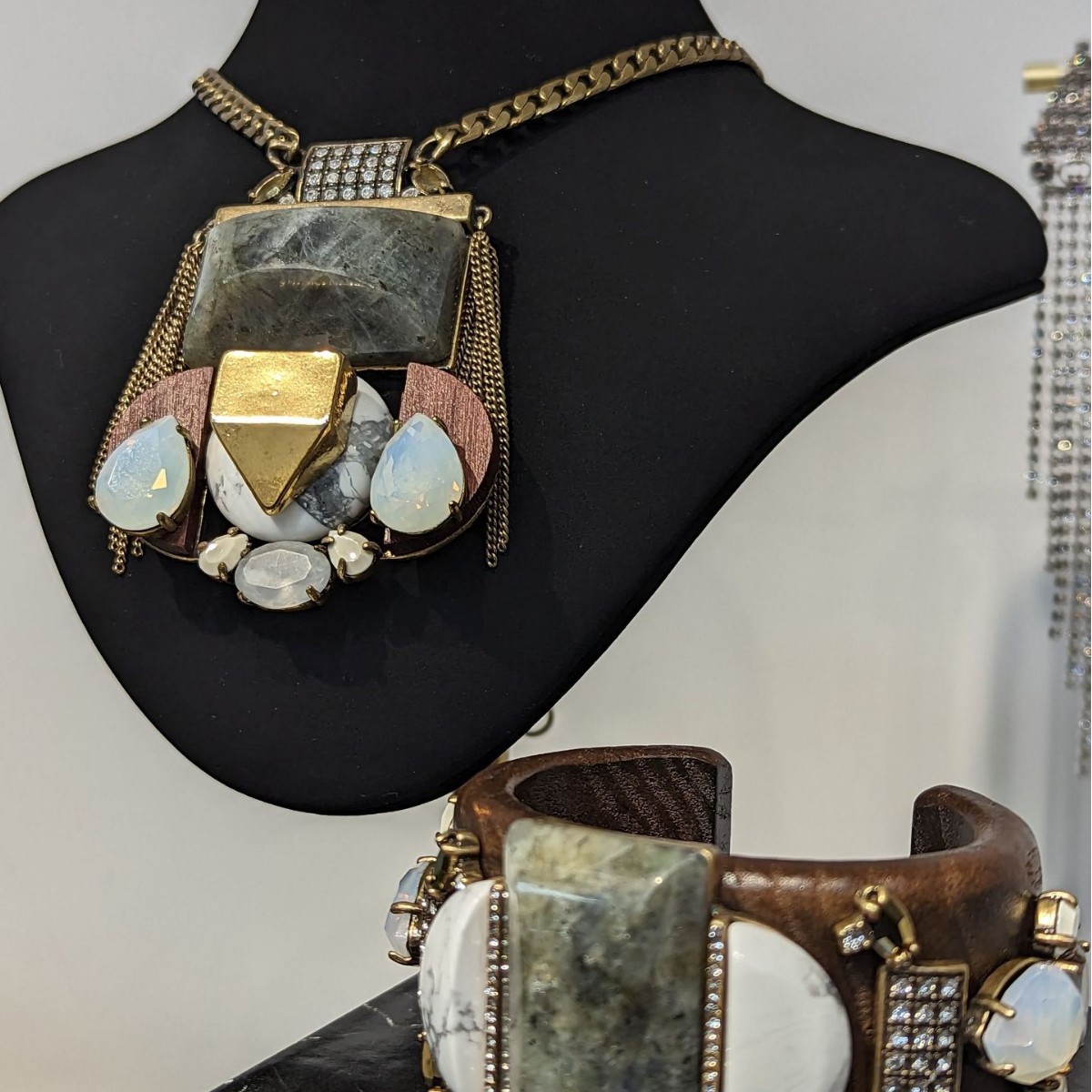 Slight Flaw No Returns or Exchanges Original Brass Heavy Natural Stone Pendant Necklace Wooden Live Selection