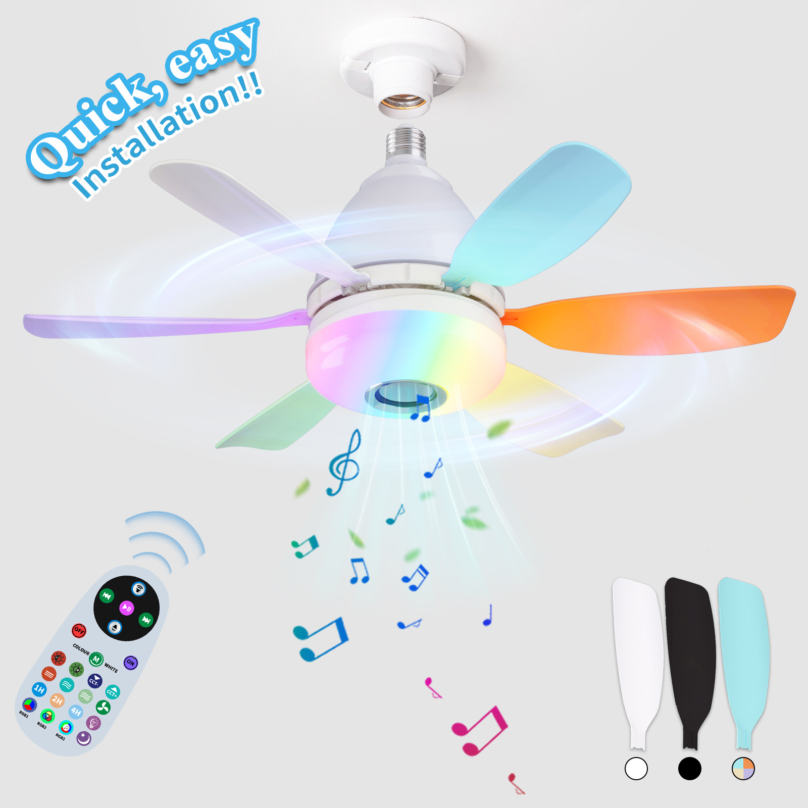 Fan Light RGB Living Room Ceiling Fan Light Simple Modern Bedroom LED 2026 New