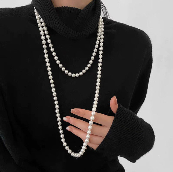 Pearl Necklace for Women 2025 New Layered Neck Chain, Exaggerated Long Sweater Chain, New Chinese Style Cheongsam Accessories