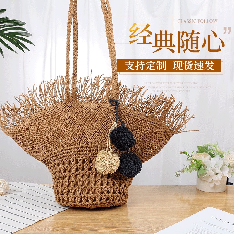 2026 new straw woven beach bag, summer fairy woven shoulder bag, vacation handbag