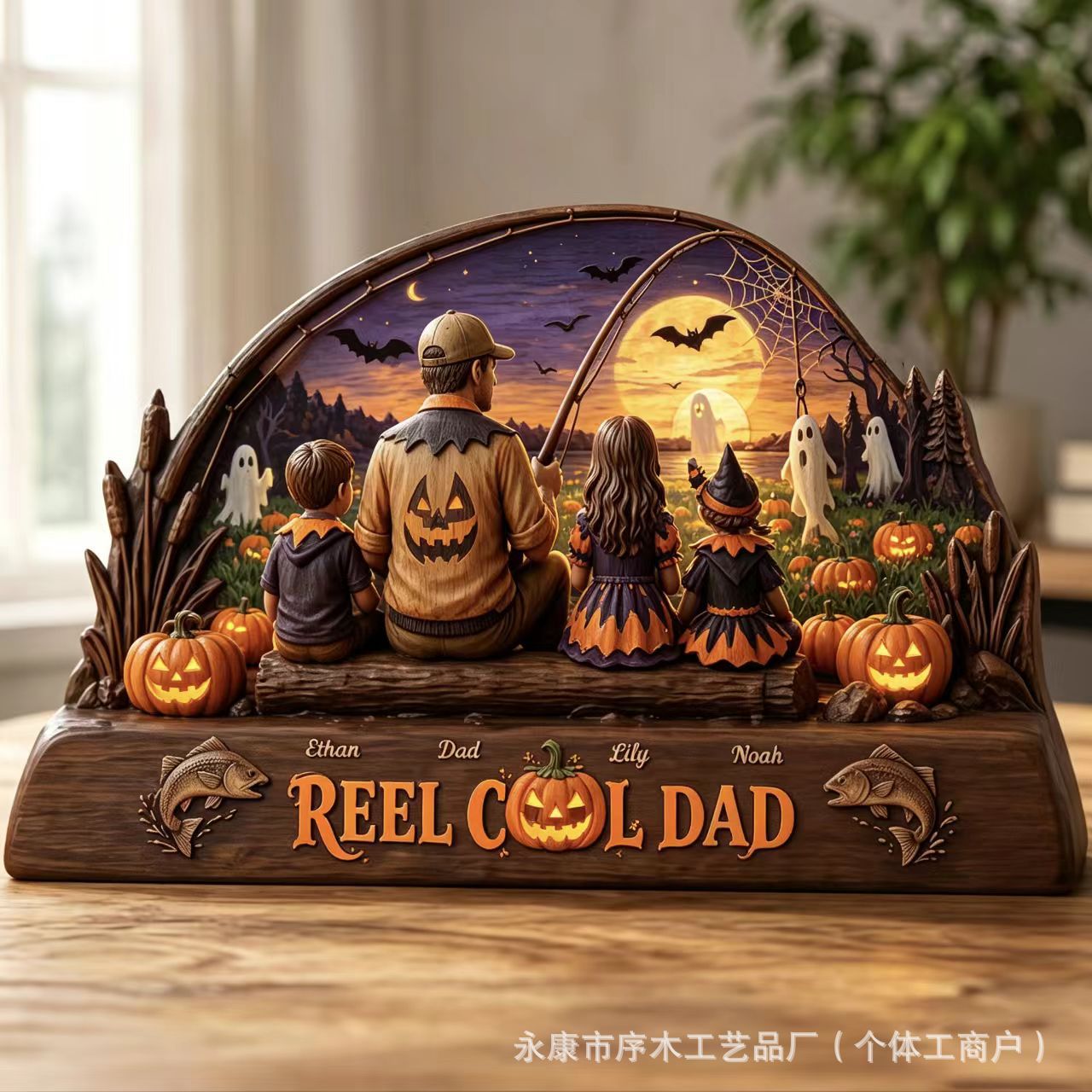Wooden Family Theme Craft Ornament Multi-Scene Halloween Home Decoration Craft
