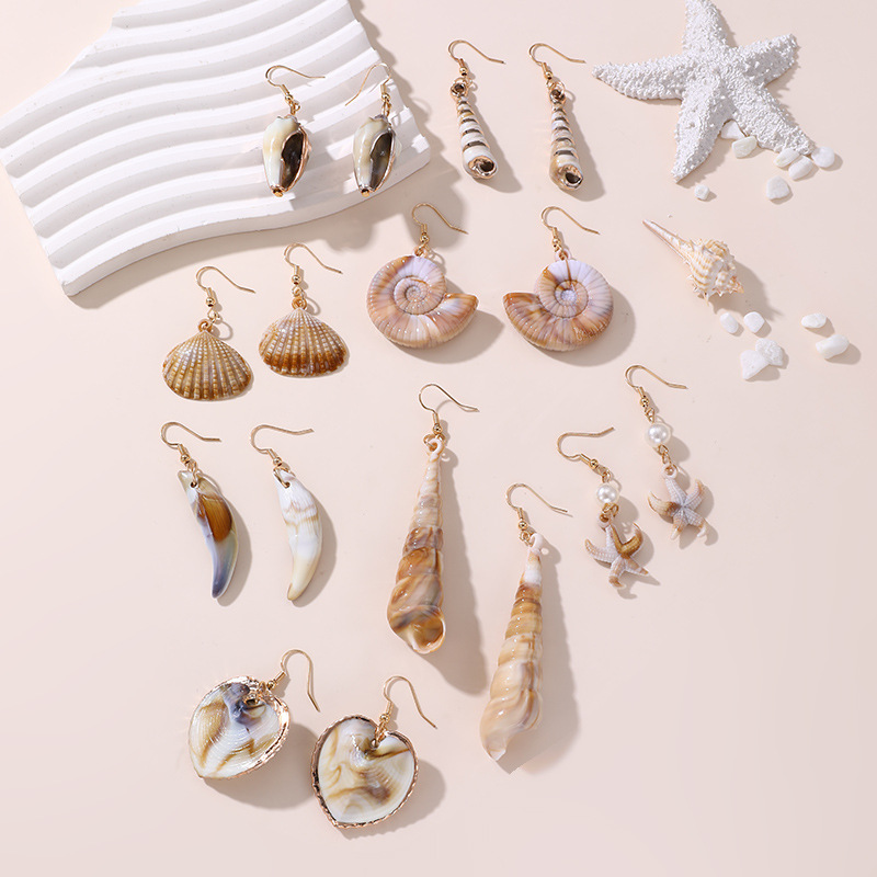 EZ5365 New Shell Conch Earrings Exaggerated Ear Accessories Women's Bohemian Beach Vacation Style Accessory