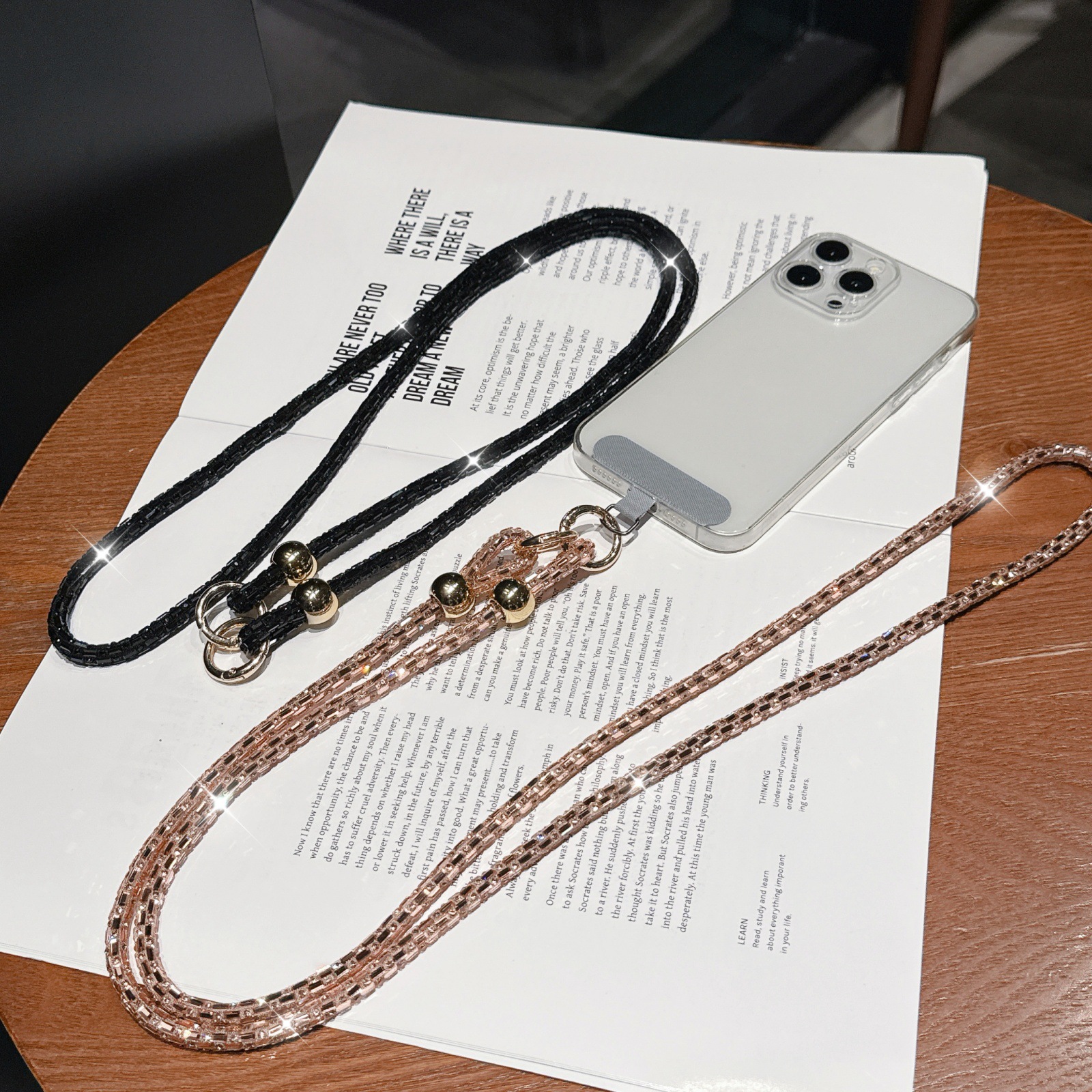 Rhinestone Phone Lanyard Long Crossbody Chain Glass Diamond Multi-function Anti-loss Beaded