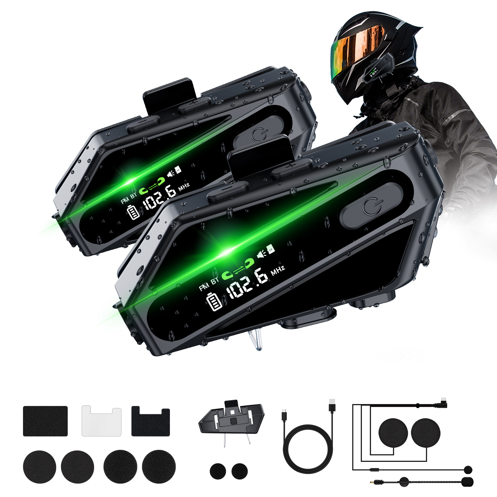Private Mold C6 Cycling Dual Intercom Motorcycle Helmet Headset with LED Light Waterproof Digital Display Bluetooth Headset