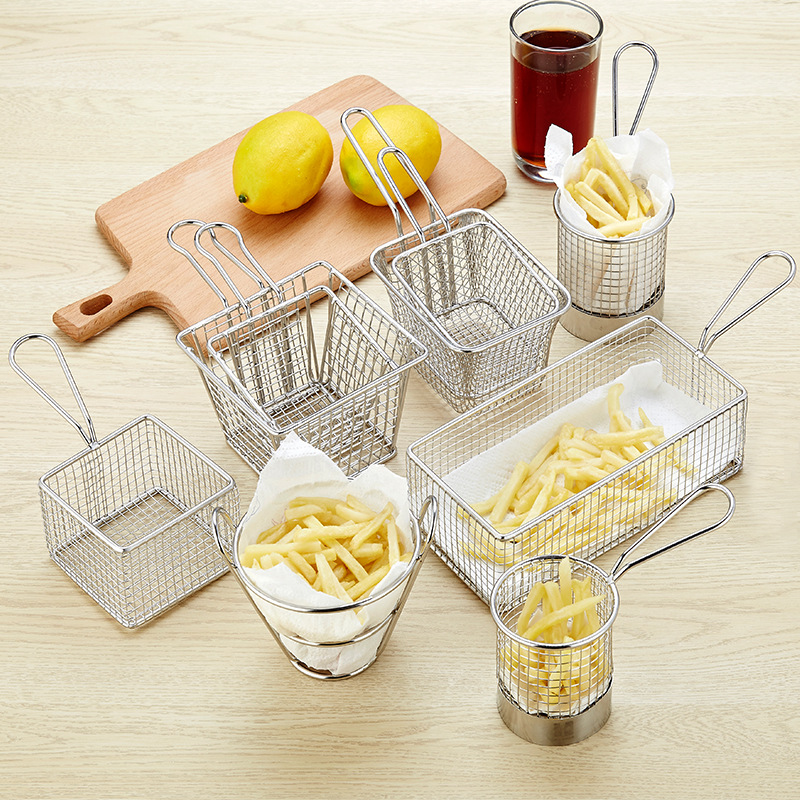 Cross-Border 304 Stainless Steel French Fries Basket Snack Frying Basket Mesh Fry Basket American Western Restaurant