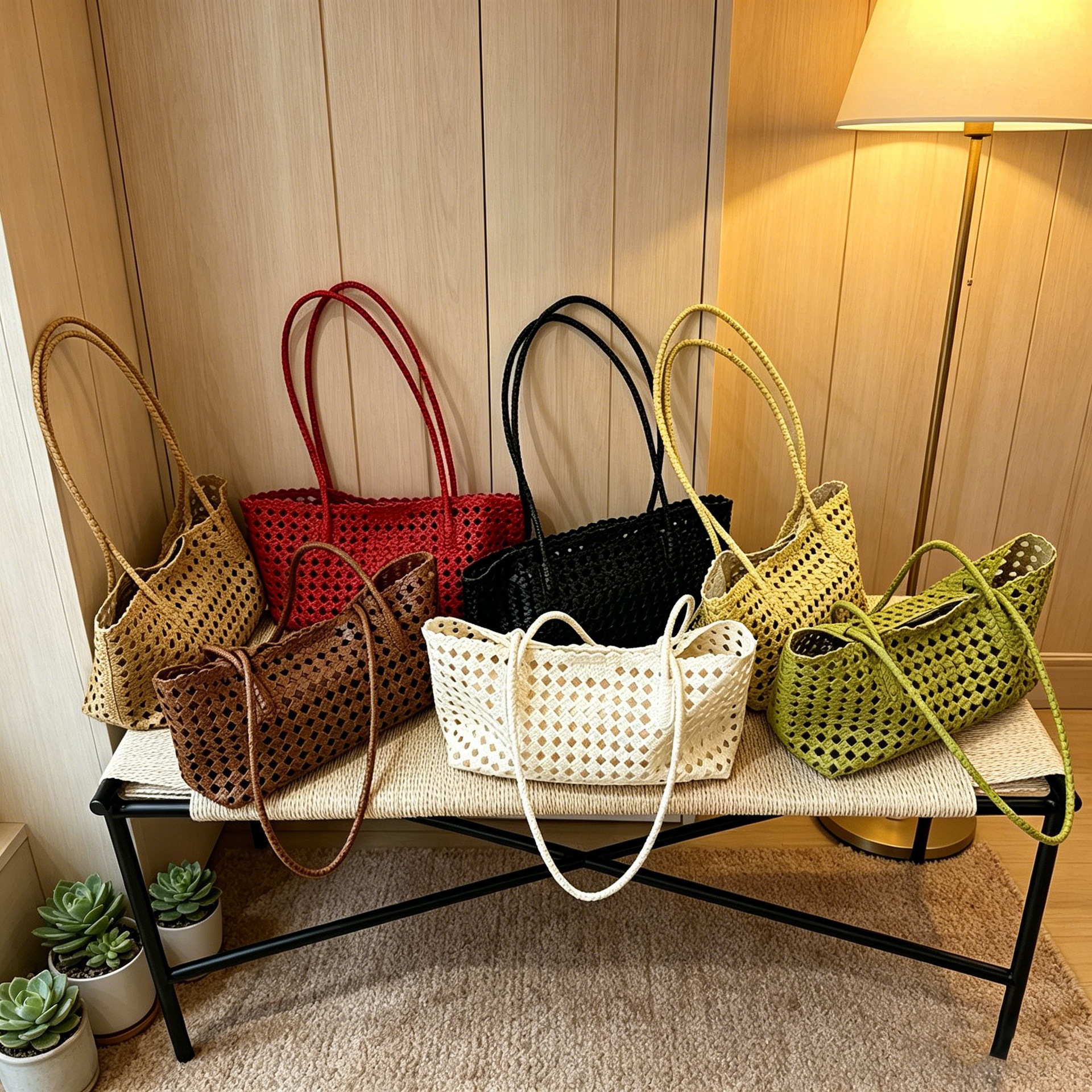 2026 New Vacation Basket Bag Hollow Single Shoulder Underarm Mother-Child Tote Bag Handheld Bag Single
