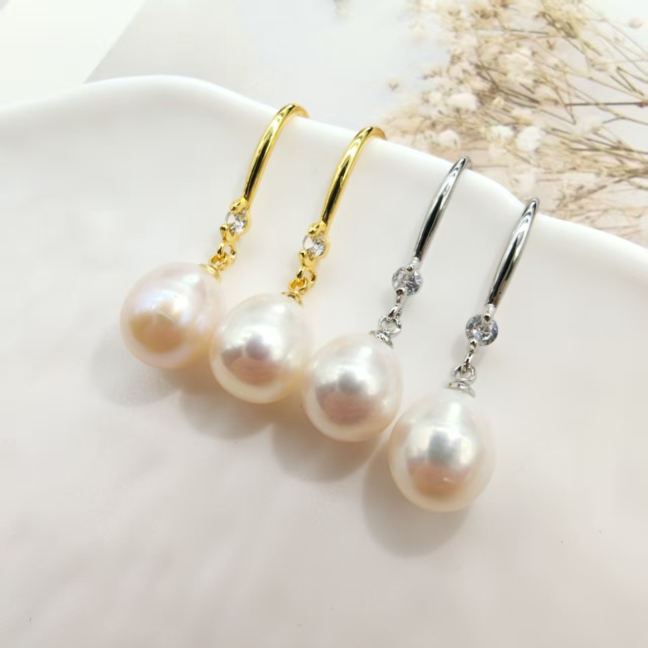 Zhuji Natural Freshwater Pearl Ear Hooks Simple Rice Pearl Strong Light Pearl Real Gold Electroplated 18K Gold-Plated Ear Hooks