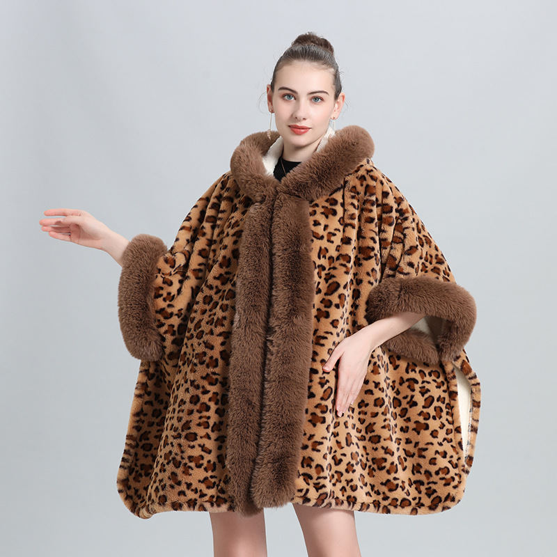 Live Supply Cape Shawl Fleece Lined Thickened Fur Collar Tassel Knitted Shawl Plus Size Wool Coat 0961#