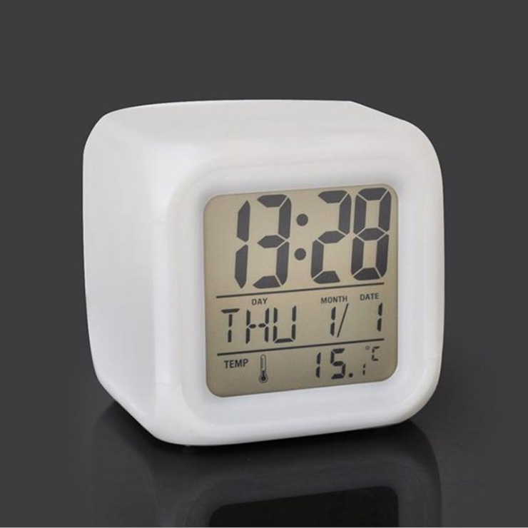 Seven Color Square Clock Small Square Alarm Clock LED Seven Color Changing Night Light Electronic Alarm Clock Gift